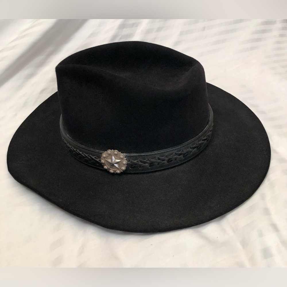 Vintage Stetson The Gun Club Hat Black Braided Leather Band Star Medallion XXXX